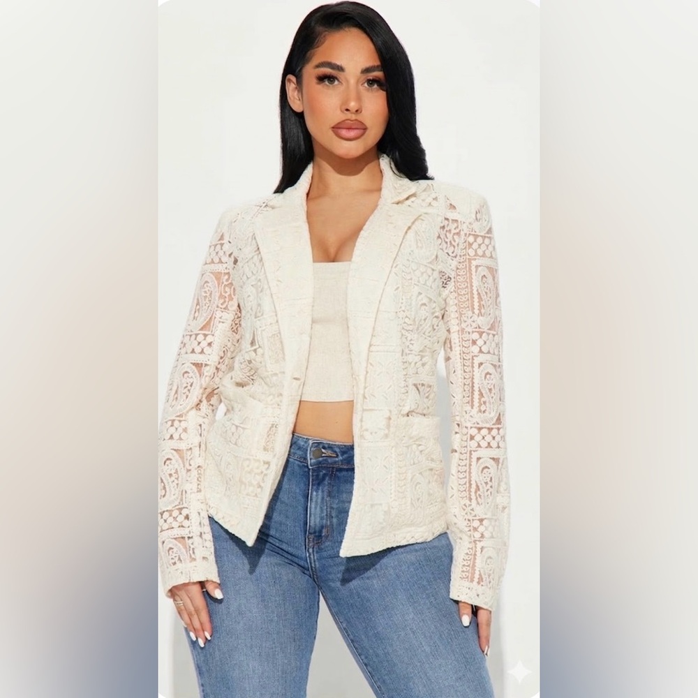 Lace Knit Openwork Cardigan Sweater - Cream